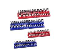 VEVOR Kit de Organizador de Dados Magnéticos, 4 Bandejas de Dados Métricos y SAE 1/4'', 3/8'' con Etiquetas Transparentes, Capacidad de 108 Dados Estándar y Profundos (No Incluidos), Azul y Rojo