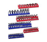 VEVOR Kit de Organizador de Dados Magnéticos, 6 Bandejas de Dados Métricos y SAE 1/4'', 3/8'', 1/2'' con Etiquetas Transparentes, Capacidad de 143 Dados Profundos Estándar (No Incluidos), Azul y Rojo