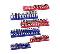 VEVOR Kit de Organizador de Dados Magnéticos, 6 Bandejas de Dados Métricos y SAE 1/4'', 3/8'', 1/2'' con Etiquetas Transparentes, Capacidad de 143 Dados Profundos Estándar (No Incluidos), Azul y Rojo