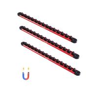 VEVOR Kit de Organizador de Dados de Riel de Aluminio, 3 PCS Bandejas de Dados Métricos SAE 1/4'', 3/8'', 1/2'' con Clips Giratorios de 360° para Caja de Herramientas, Capacidad 40 Dados, Rojo y Negro