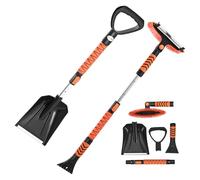 VEVOR Kit de Pala y Cepillo para Nieve Extensible, Pala Quitanieves Ancho de 25 cm, Raspador de Hielo con Cabezal Giratorio de 180°, Agarre Antideslizante, Portátil para Quitar Nieve de Coche, Camión