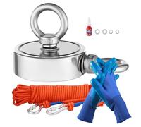 VEVOR Kit de Pesca con Imán de Doble Cara Fuerza de Tracción de 454 kg Kit de Pesca con Imán de Neodimio de Tierras Raras con Gancho de Agarre, Cuerda Resistente, Guantes y Perno de Ojo, Naranja