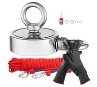 VEVOR Kit de Pesca con Imán de Doble Cara Fuerza de Tracción de 454 kg Kit de Pesca con Imán de Neodimio de Tierras Raras con Gancho de Agarre, Cuerda Resistente, Guantes y Perno de Ojo, Rojo