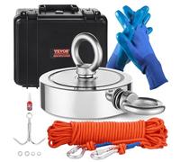 VEVOR Kit de Pesca con Imán de Doble Cara, Fuerza de Tracción de 635 kg, Kit de Pesca con Imán con Gancho de Agarre, Cuerda de φ6 x 20000 mm, Guantes, Perno de Ojo, Estuche de Transporte, Naranja