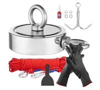 VEVOR Kit de Pesca con Imán de Doble Cara Fuerza de Tracción de 771 kg Kit de Pesca con Imán de Neodimio de Tierras Raras con Gancho de Agarre, Cuerda Resistente, Guantes y Perno de Ojo, Rojo