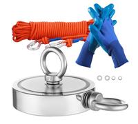 VEVOR Kit de Pesca con Imán de Doble Cara Fuerza de Tracción de 907 Kg Kit de Pesca con Imán de Neodimio de Tierras Raras con Gancho de Agarre, Cuerda Resistente, Guantes y Perno de Ojo, Naranja