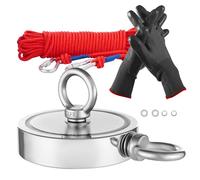 VEVOR Kit de Pesca con Imán de Doble Cara Fuerza de Tracción de 907 Kg Kit de Pesca con Imán de Neodimio de Tierras Raras con Gancho de Agarre, Cuerda Resistente, Guantes y Perno de Ojo, Rojo