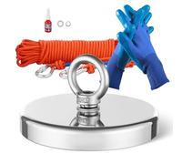 VEVOR Kit de Pesca con Imán de un Solo Lado Fuerza de Tracción de 590 kg Kit de Pesca con Imán de Neodimio de Tierras Raras con Gancho de Agarre, Cuerda Resistente, Guantes y Perno de Ojo, Naranja