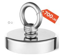 VEVOR Kit de Pesca con Imán Fuerza de Tracción de 318 kg, Imán de Pesca de Neodimio Superfuerte, Imán de Tierras Raras con Diámetro de Mango de 60 mm para Recuperación en Río, Pesca Magnética, Plata