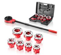 VEVOR Kit de Roscado de Tuberías con Trinquete, Roscadora Manual para Tubos con Trinquete, Juego de Terrajas con 7 Medidas BSPT, Mango y Maletín Portátil para Instalación y Reparación de Tuberías