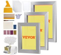 VEVOR Kit de Serigrafía, 3 Marcos de Serigrafía de Aluminio 25,4x35,6cm/20,3x30,48cm/15,2x25,4cm Malla 110, 5 Lentejuelas y Rasquetas de Serigrafía y Películas Transparentes para Camisetas, Impresión