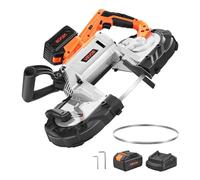 VEVOR Kit de Sierra de Cinta Portátil Inalámbrica, Corte Profundo de 12,7 cm con 360 W Motor sin Escobillas y Batería de 4 Ah, Velocidad Variable de 0 a 120 m/min, para Cortar Metal y Madera
