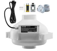 VEVOR Kit de Instalación de Ventilador de Mitigación de Radón Silencioso de 190 CFM con 2 Acopladores, Indicador de Presión, Ventilador de Conducto en Línea Impermeable, 305 x 320 x 235 mm, Blanco