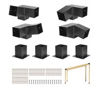 VEVOR Kit de Soporte Inclinado a Pérgola 3 Vías 10 x 10 cm para Vigas de Madera 92 x 92 mm en Tamaño Real, Acero al Carbono, con Tornillos y Bases para Postes, para Cenadores y Cobertizos, 8 uds