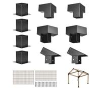 VEVOR Kit de Soportes para Pérgola de 10 x 10 cm para Techo Puntiagudo de Madera de 92 x 92 mm en Tamaño Real, de 3 o 4 Vías con Bases para Postes y Pérgolas y Cobertizos de Exterior, 14 Piezas