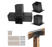 VEVOR Kit de Soportes para Pérgola Inclinado de 10 x 10 cm y 4 Vías para Vigas de Madera de 92 x 92 mm en Tamaño Real, de Acero al Carbono, con Base de Poste y Base de Montaje en Pared, 3 uds