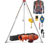 VEVOR Kit de Trípode para Espacios Confinados 1179 kg Trípode de Rescate Patas de 1,6 a 2,45 m Cable de 30 m Protección contra Caídas Arnés Soplador Bolsa para Espacios Confinados Tradicionales