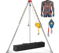 VEVOR Kit de trípode para espacios confinados, trípode de rescate de 2500 lbs, patas de 1,6 a 2,45 m, cable de 30 m, protección contra caídas de 32,8', arnés, bolsa de almacenamiento