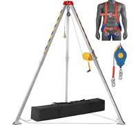 VEVOR Kit de trípode para Espacios confinados, trípode de Rescate de 1200 lbs, Patas de 1,34 a 2,15 m, Cable de 30 m, protección contra caídas de 32,8', arnés, Bolsa de almacenamient