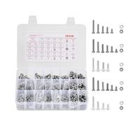 VEVOR Kit Surtido de 1110 Tornillos y Tuercas, Tornillos de Máquina Imperiales y Arandelas Planas, Acero Inoxidable 10-24, 8-32, 2-56, 6-32, 4-40, para Ensamblaje de Muebles y Vehículos, Plata