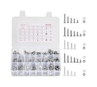 VEVOR Kit Surtido de 1110 Tornillos y Tuercas, Tornillos de Máquina Imperiales y Arandelas Planas, Acero Inoxidable 10-24, 8-32, 2-56, 6-32, 4-40, para Ensamblaje de Muebles y Vehículos, Plata
