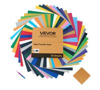 VEVOR Láminas de Vinilo Termoadhesivas, 50 Unidades 304,8 x 304,8 mm, Fácil de Cortar y Despegar con Accesorios, Compatible con Máquinas de Corte, para Diversos Materiales y Camisetas, Multicolor