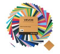 VEVOR Láminas de Vinilo Termoadhesivas, 50 Unidades 304,8 x 304,8 mm, Fácil de Cortar y Despegar con Accesorios, Compatible con Máquinas de Corte, para Diversos Materiales y Camisetas, Multicolor