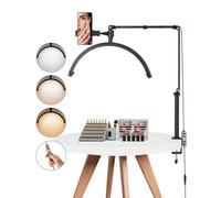 VEVOR Lámpara Arqueada de Escritorio para Uñas, 20 W Lámpara LED de Media Luna con Clip y Soporte para Teléfono, Brillo y Temperatura de Color Ajustables, para Belleza, Extensiones de Pestañas