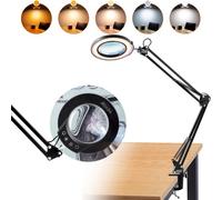 VEVOR Lámpara de Aumento 5X 64 LED en 5 Colores y 5 Brillo Ajustable Lupa de Lectura con Iluminación y Abrazadera Lente de Vidrio 11 cm para Trabajos de Precisión Reparación Costura Reloj Artesanía