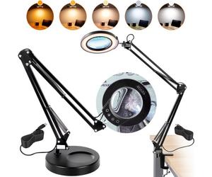 VEVOR Lámpara de Aumento 5X 64 LED en 5 Colores y 5 Brillo Ajustable Lupa de Lectura con Iluminación y Base de Abrazadera Lente de Vidrio 11 cm para Trabajos de Precisión Reparación Costura Artesanía