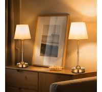 VEVOR Lámpara de Mesa Inalámbrica 2 Piezas Batería Recargable 3 Niveles de Brillo 16x40 cm Pantalla de Tela Temperatura de Color de 2700-3000 K Lámpara de Escritorio para Dormitorio, Bar, Dorado