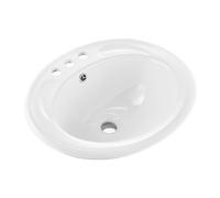 VEVOR Lavabo Semiencastrado de Encimera Ovalado, 485 x 425 x 190 mm, con Rebosadero y 3 Orificios para Grifo, Moderno Lavabo Empotrado para Cocina y Baño, con Protección Antiamarilleo, Blanco
