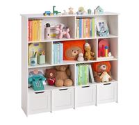 VEVOR Librería Infantil de Madera, Estantería para Juguetes 1255 x 330 x 1180 mm con 4 Cajones Móviles y Espacio de Almacenamiento, Mueble para Niños para Habitación Infantil y Salón, Blanco