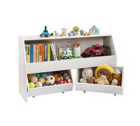 VEVOR Librería Infantil de Madera, Estantería para Juguetes de 1020 x 297 x 600 mm con 2 Cajones Móviles y Espacio de Almacenamiento, Mueble para Niños para Habitación Infantil y Salón, Blanco