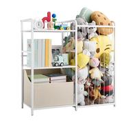 VEVOR Librería Infantil, Estantería 846 x 300 x 820 mm de 2 Niveles con Espacio para Guardar Juguetes y Baúl de Tela, Mueble para Niños para Dormitorio, Habitación Infantil y Salón, Blanco