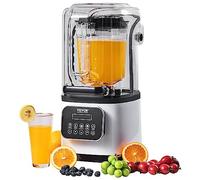 VEVOR Licuadora Profesional de Encimera con Protector, Combinada con Jarra de Vidrio de 2 L, Acero Inoxidable, 9 Velocidades y 5 Funciones, para Batidos, Licuados, Blanco, 280 x 240 x 505 mm