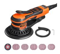 VEVOR Lijadora Orbital Aleatoria sin Escobillas de 350 W, 10 000 PRM y 6 Velocidades con 10 Papeles de Lija, Conector para Polvo y Manguera para Lijado de Detalles de Carpintería, 255 x 150 x 110 mm