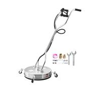 VEVOR Limpiador de Superficies con Hidrolavadora, Acero Inoxidable, 4 Ruedas, Redondo, 27,58 Mpa máx., 2 Boquillas Rociadoras, Mango Doble, para Concreto, Patio, Acera, 520 x 520 x 1500 mm, Plata