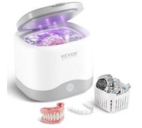 VEVOR Limpiador Ultrasónico para Dentaduras Postizas Dispositivo de Limpieza de Retenedores 0,18L con Luz UV 30W para Retenedores de Dientes Alineadores Protector Bucal Cabezal de Cepillo de Dientes