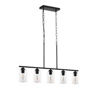 VEVOR Luces Colgantes de Isla de Cocina de 5 Luces, 60 W, Lámpara de Comedor Ajustable con Pantalla de Vidrio Transparente, 4 Varillas, 2 Cadenas de Metal, Luces con Marco de Metal para Comedor, E27