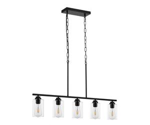 VEVOR Luces colgantes de isla de cocina de 5 luces, 60 W, lámpara de comedor ajustable con pantalla de vidrio transparente, 4 varillas, 2 cadenas de metal, candelabros lineales de granja con marco de 