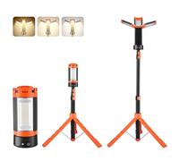 VEVOR Luz de Trabajo LED con Trípode 8 Ah, Foco Recargable de Trabajo con 3 Cabezales, Recargable, Inalámbrica, 2200 Lúmenes, 3000 K-6500 K, Iluminación Portátil para Obras de Construcción, Camping