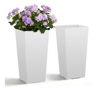 VEVOR Macetas Altas para Plantas 550 mm, Paquete de 2 Piezas, Maceteros Grandes para Interior y Exterior, Cónico Cuadrado, con Depósito, Diseño Moderno, Plástico, Decoración para Jardín Hogar, Blanco