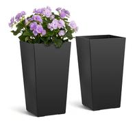 VEVOR Macetas Altas para Plantas 550 mm, Paquete de 2 Piezas, Maceteros Grandes para Interior y Exterior, Cónico Cuadrado, Diseño Moderno, con Depósito, Plástico, para Jardín Patio Salón, Color Negro