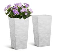 VEVOR Macetas Altas para Plantas 580 mm, Paquete de 2 Piezas, Maceteros Grandes para Interior y Exterior, Diseño Acanalado, con Ruedas Depósito Drenaje, Plástico, Decoración para Jardín Hogar, Blanco