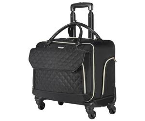 VEVOR Maleta para Ordenador Portátil de Hasta 17,3 Pulgadas, Bolso de Mano con 4 Ruedas Giratorias, 1 Asa Telescópica de 4 Alturas y Cerradura TSA para Trabajo, Viajes de Negocios, Negro y Dorado