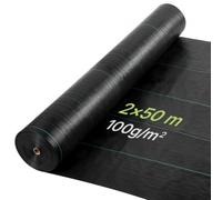 VEVOR Malla Antihierbas 2 x 50 m, 100 g/m², Tela Geotextil para Control de Maleza Polipropileno Tejido de Alta Densidad para Ventilación, Invernaderos, Exterior, Caminos de Grava, Drenaje y Jardines