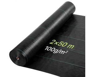 VEVOR Malla Antihierbas 2 x 50 m, 100 g/m², Tela Geotextil para Control de Maleza Polipropileno Tejido de Alta Densidad para Ventilación, Invernaderos, Exterior, Caminos de Grava, Drenaje y Jardines