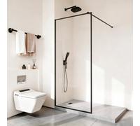 VEVOR Mampara de Ducha Fija 86,4 x 187 cm, Elegancia Contemporánea, con Marco, Diseño Impermeable para Un Baño Seco, Vidrio Templado Transparente de 8 mm de Grosor, con Junta Inferior y Herrajes