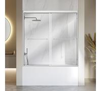 VEVOR Mampara de Ducha para Bañera 1524x1524 mm Puerta de Ducha Corredera | 2 Piezas, Mampara de Bañera de Vidrio Templado 6 mm, Marco de Aluminio, Diseño Moderno, Asas de Acero Inoxidable, Plateado